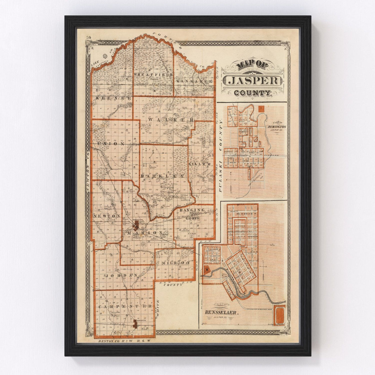 Jasper County Vintage Map 1876