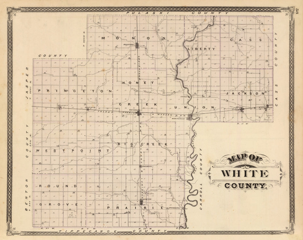 Vintage Map of White County, Indiana 1876 print style example