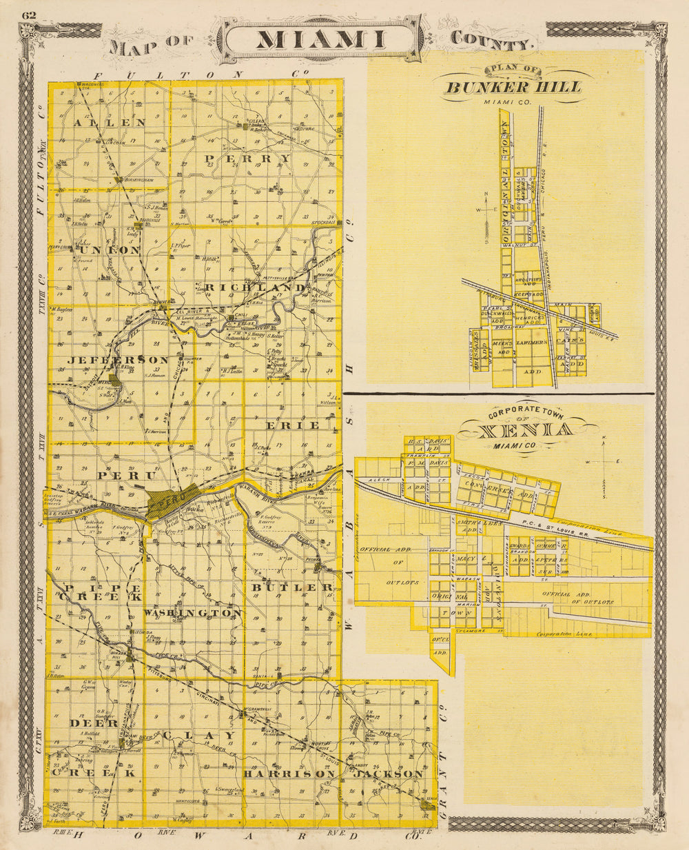 Vintage Map of Miami County, Indiana 1876 print style example