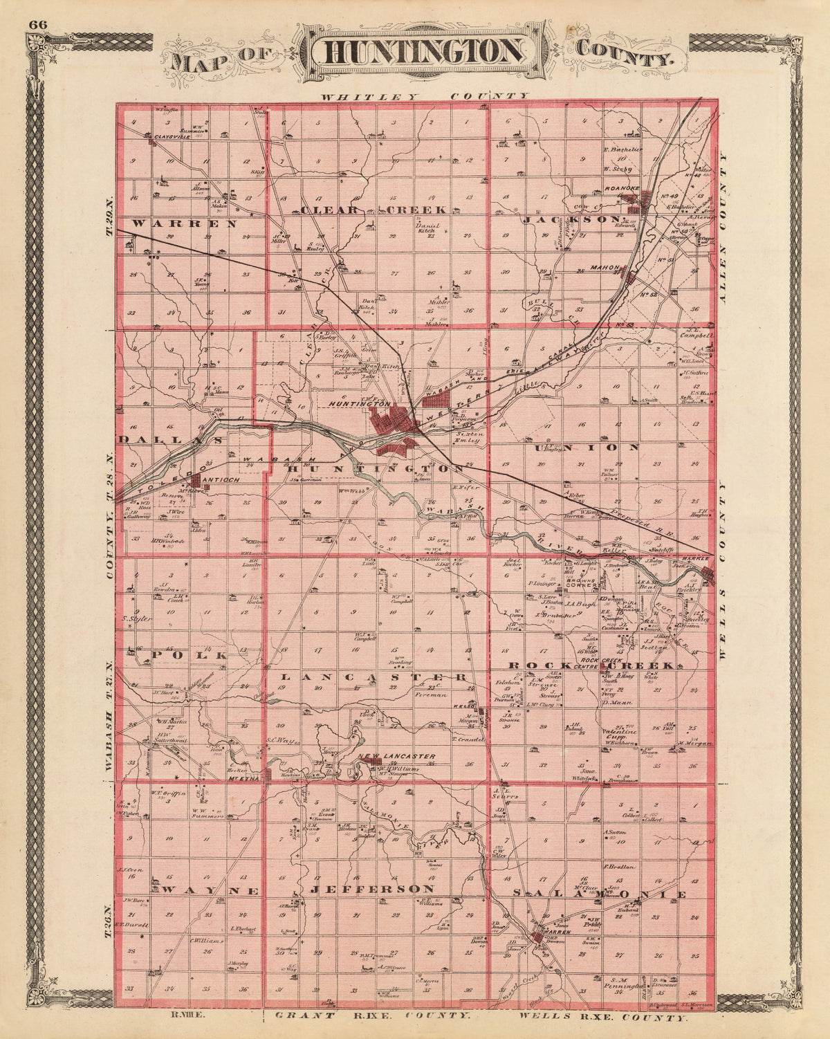 Preview of Vintage Map of Huntington County, Indiana 1876