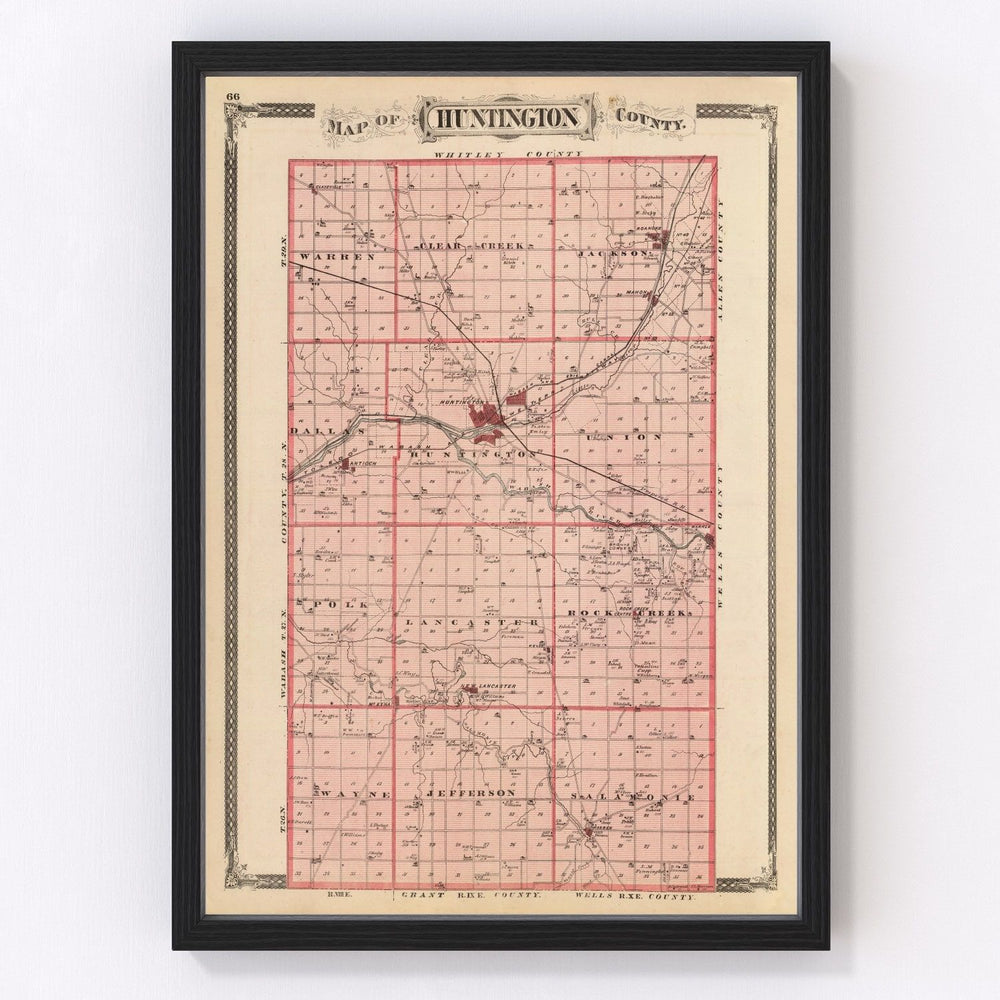 Huntington County Vintage Map 1876