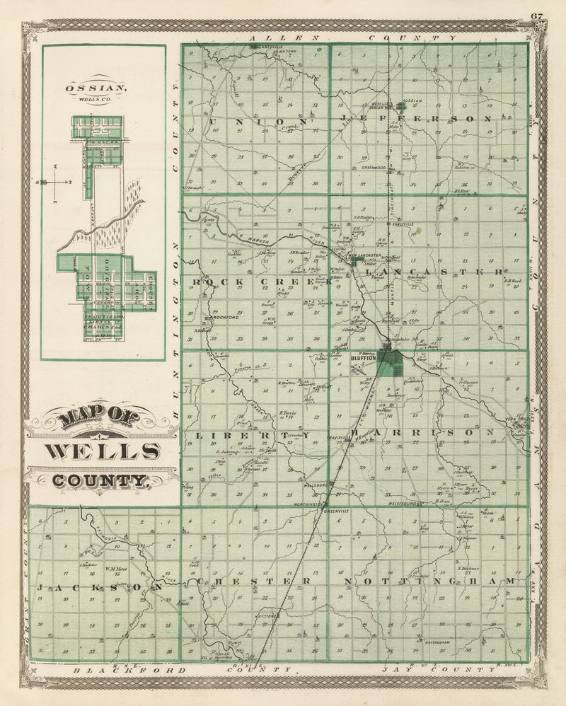Size comparison using Vintage Map of Wells County, Indiana 1876