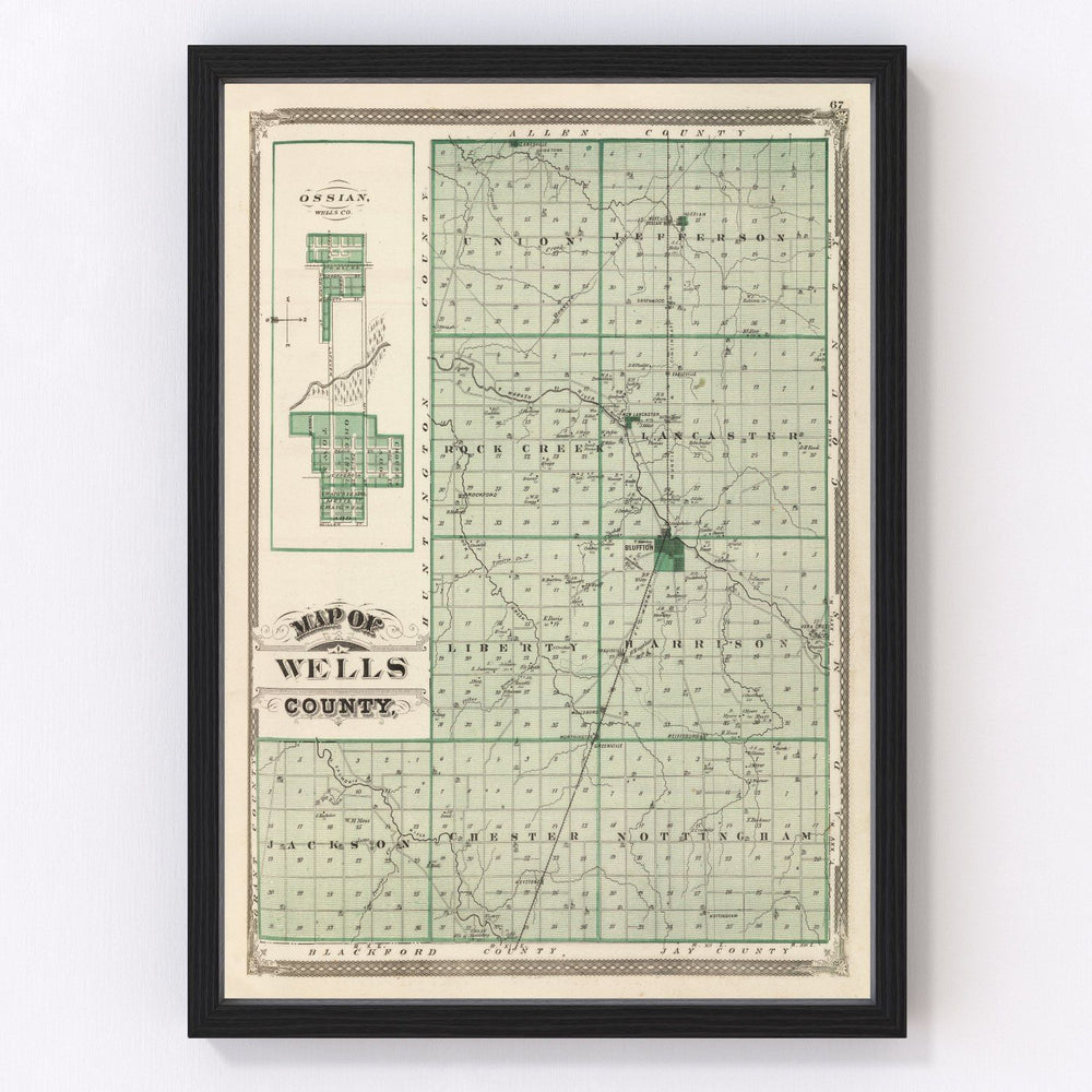 Wells County Vintage Map 1876