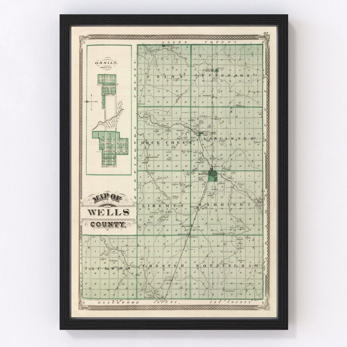 Wells County Vintage Map 1876