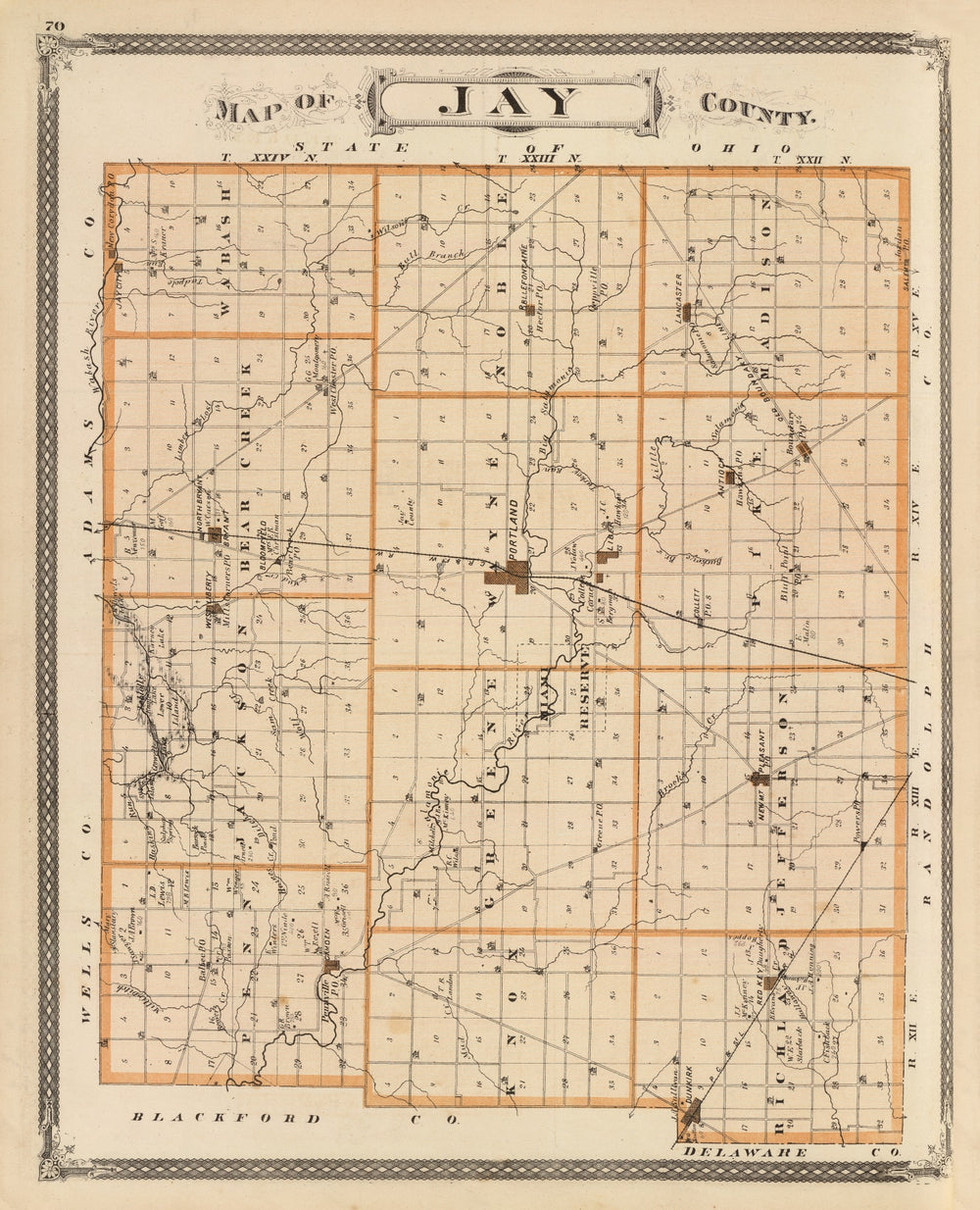 Vintage Map of Jay County, Indiana 1876 print style example