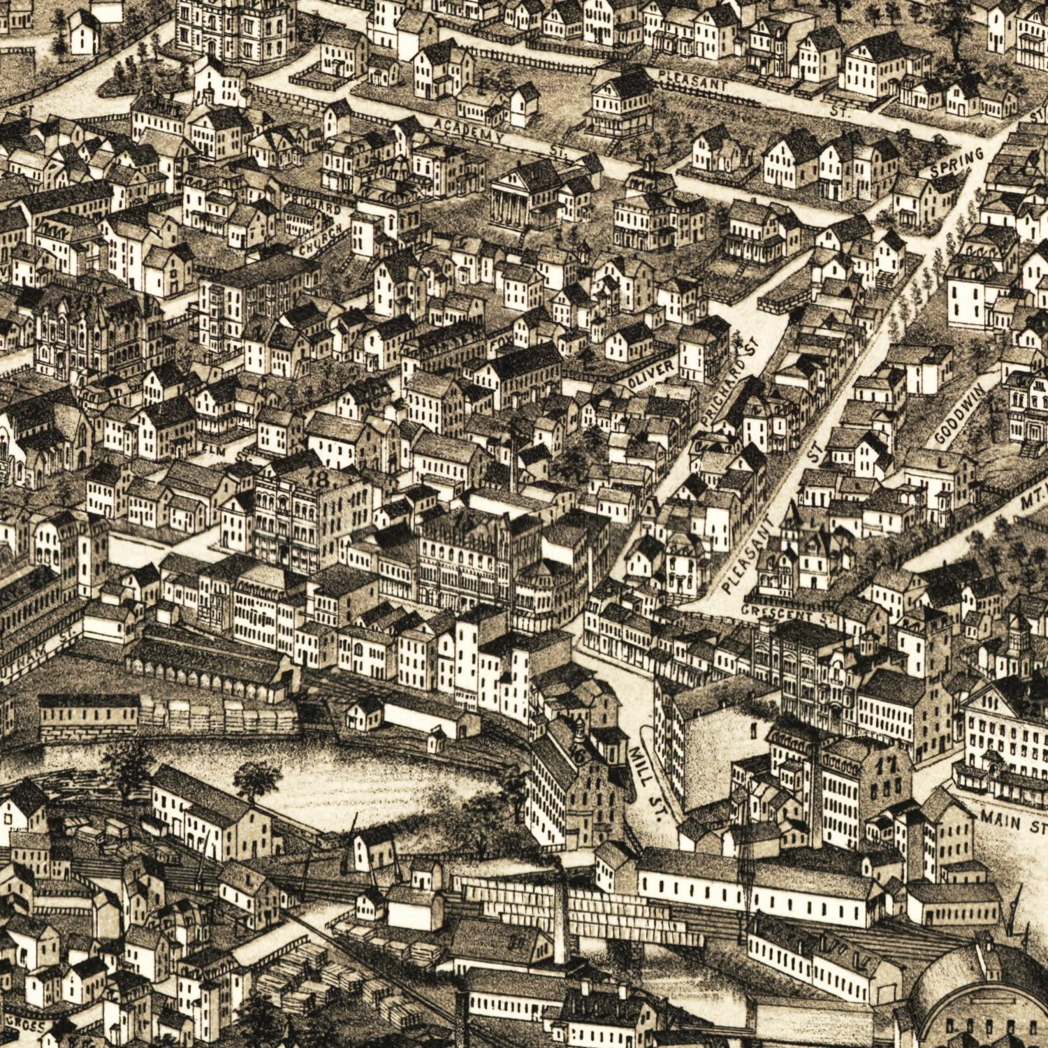 Restored historic details from the 1882 city map of Fitchburg, Massachusetts