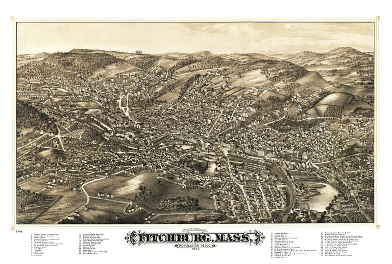Size comparison using Vintage Map of Fitchburg, Massachusetts 1882
