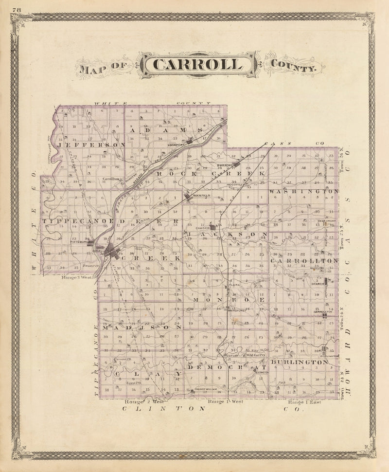 Size comparison using Vintage Map of Carroll County, Indiana 1876