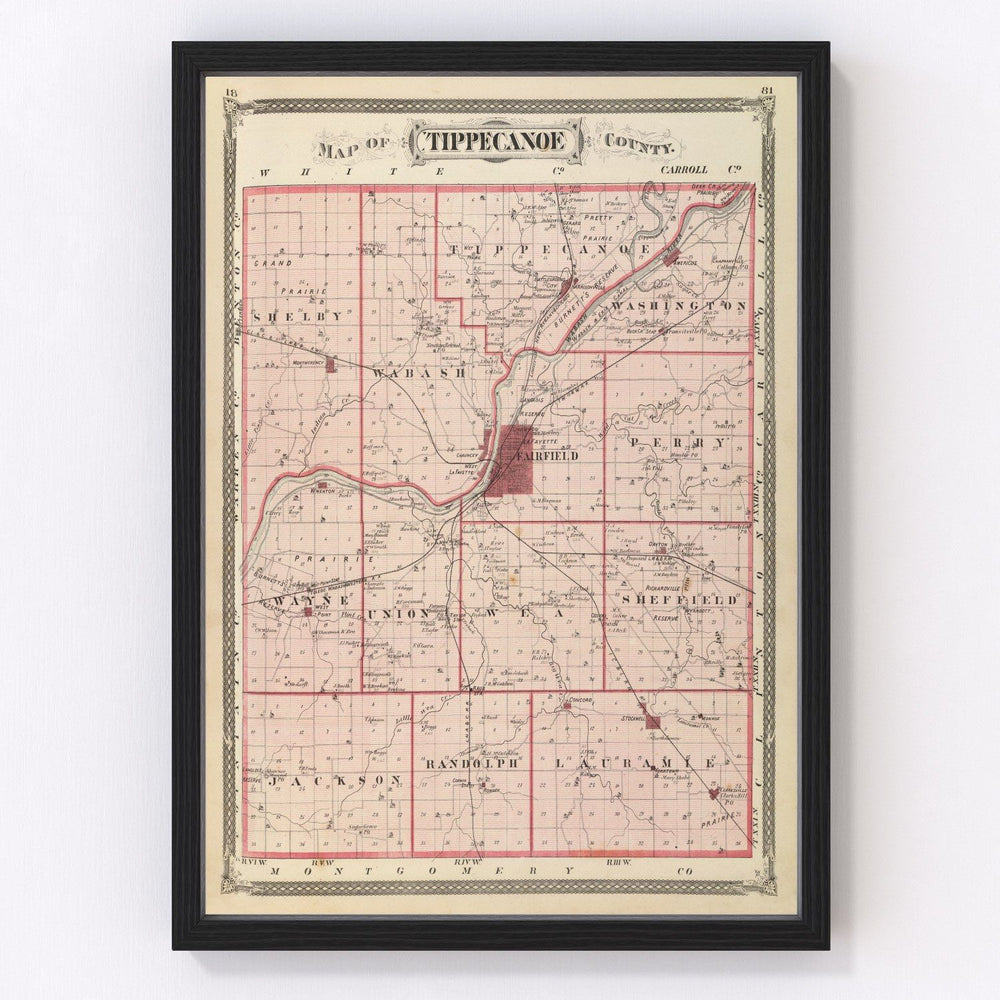 Tippecanoe County Vintage Map 1876