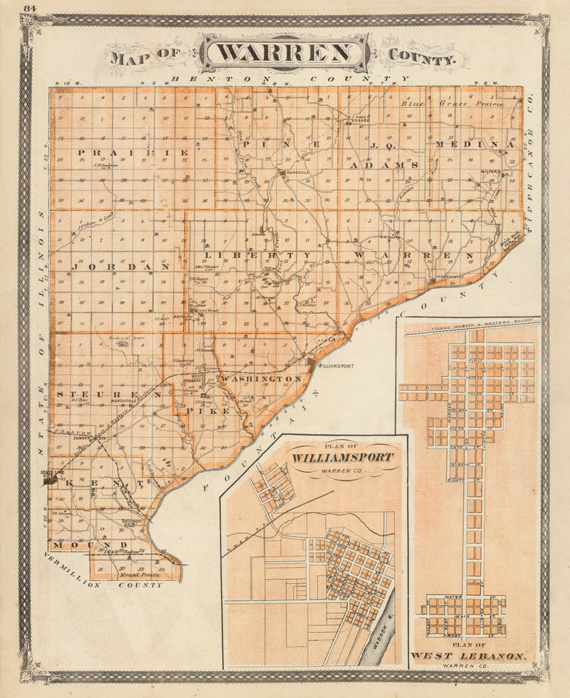 Size comparison using Vintage Map of Warren County, Indiana 1876
