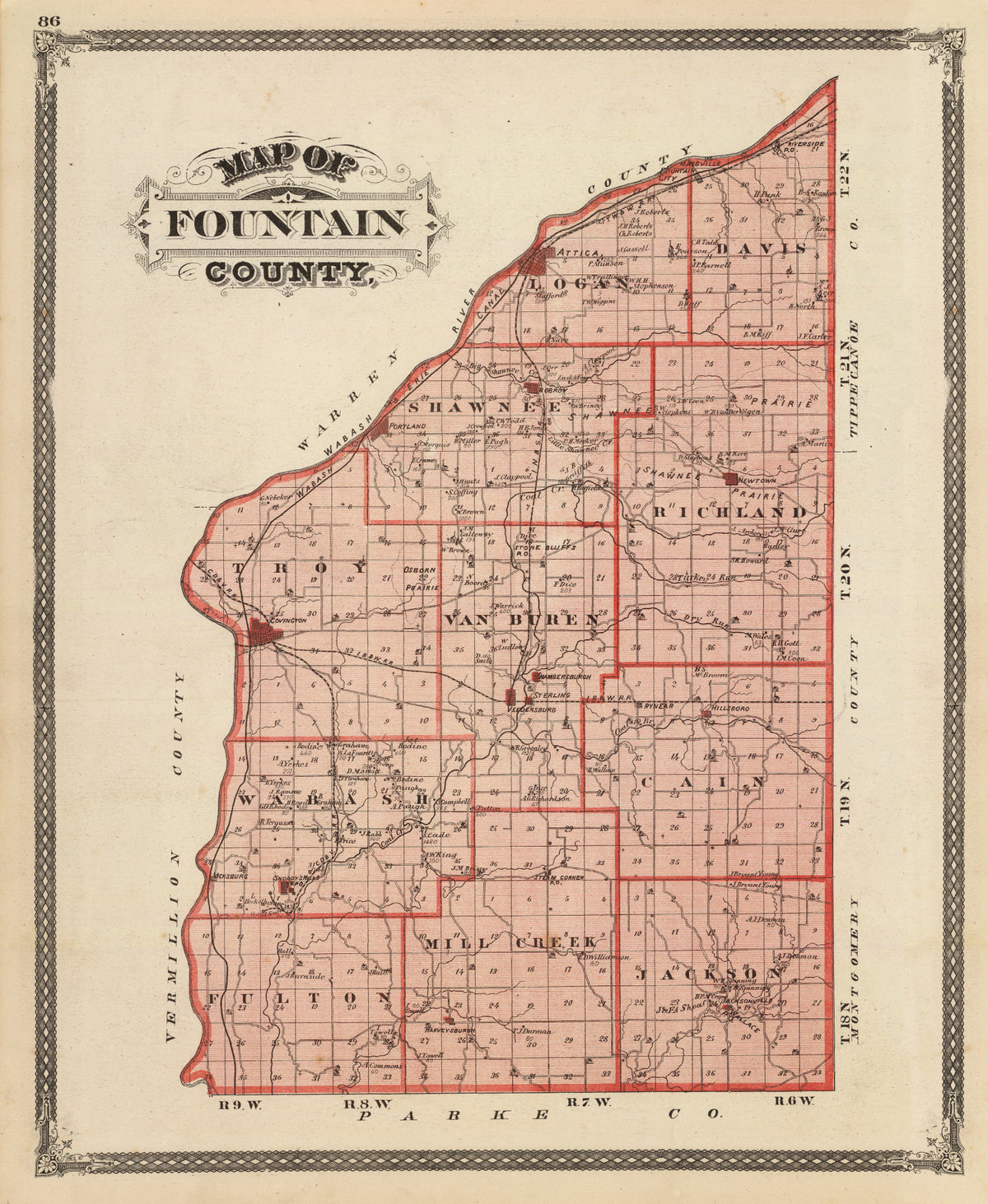 Preview of Vintage Map of Fountain County, Indiana 1876
