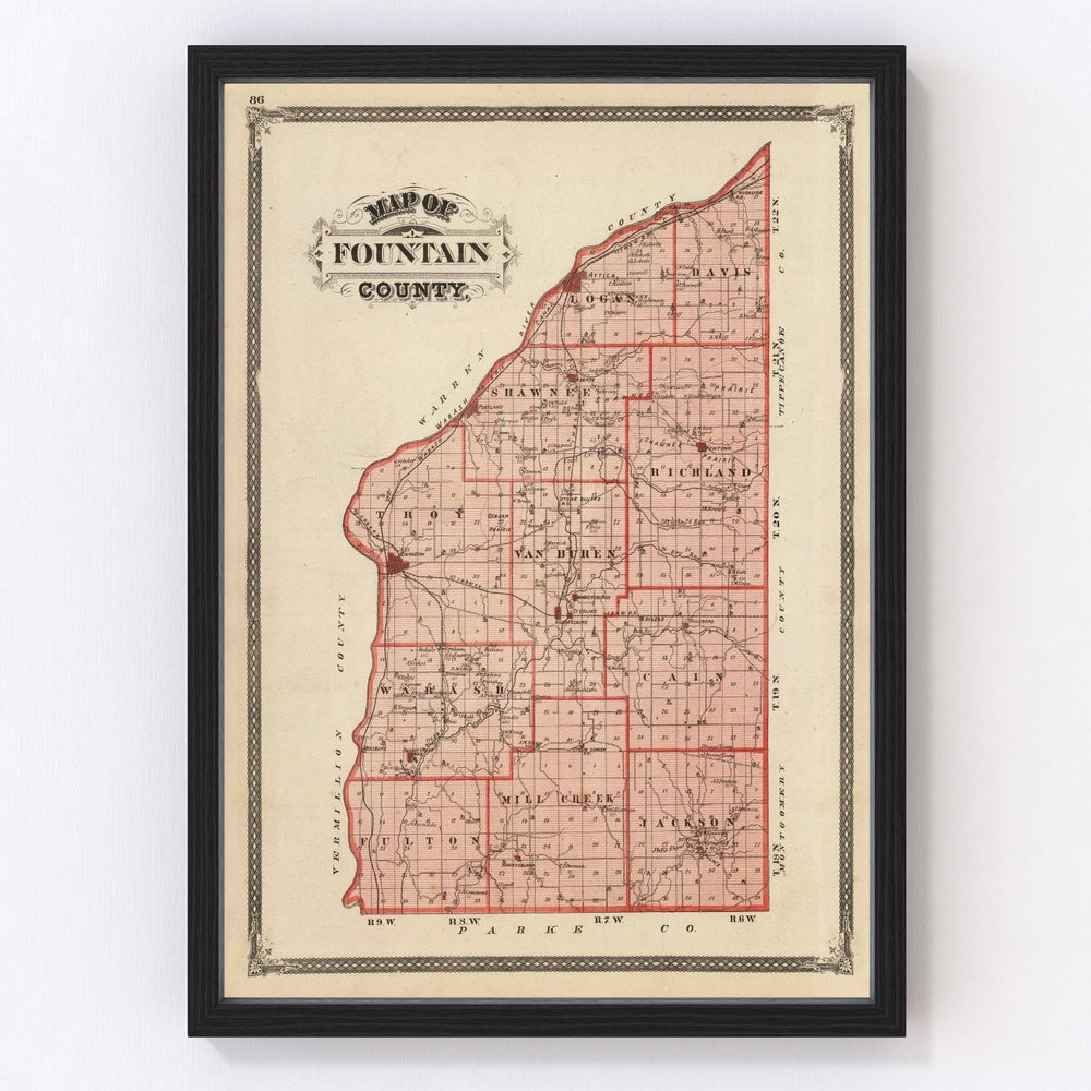 Fountain County Vintage Map 1876