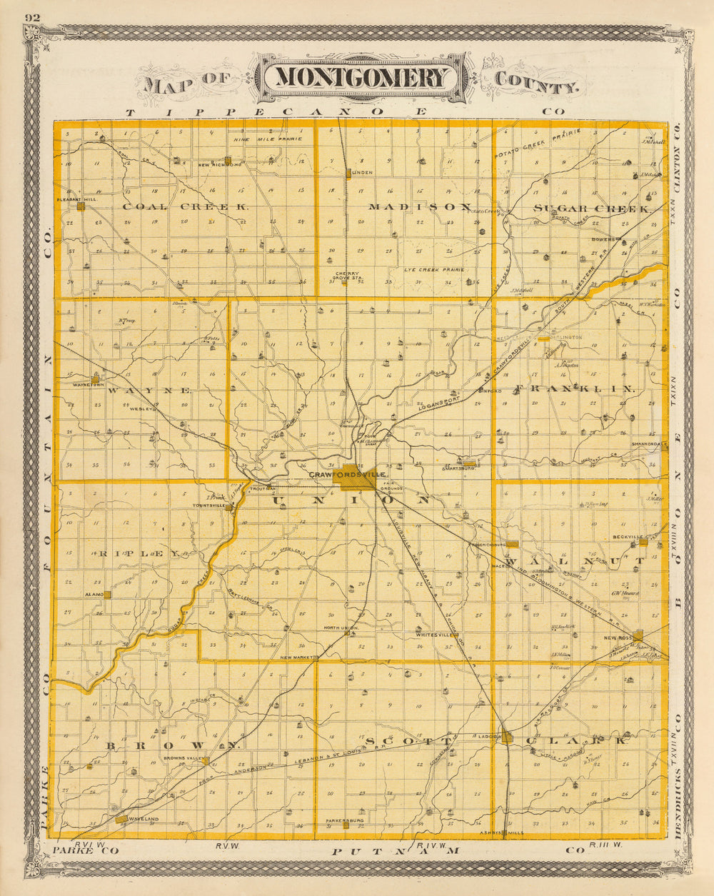 Vintage Map of Montgomery County, Indiana 1876 print style example