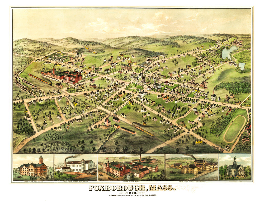 Vintage Map of Foxborough, Massachusetts 1879 print style example