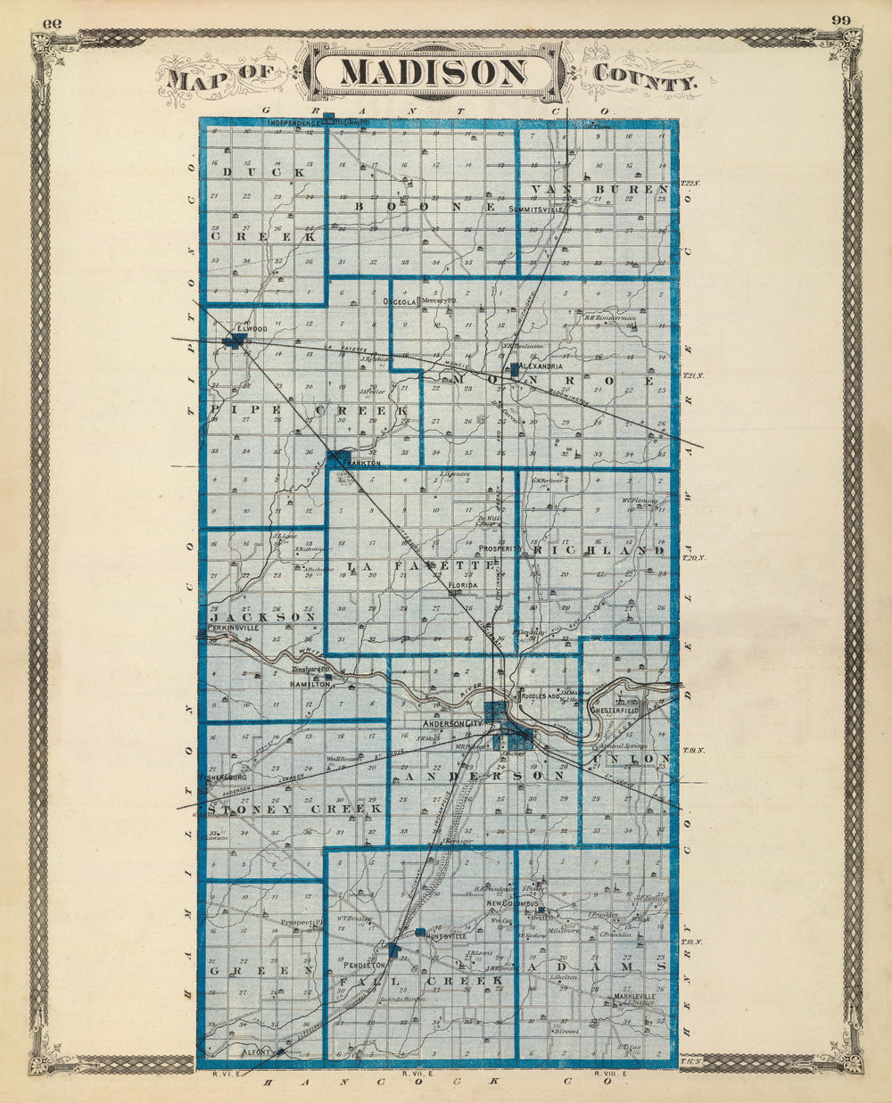 Vintage Map of Madison County, Indiana 1876 print style example