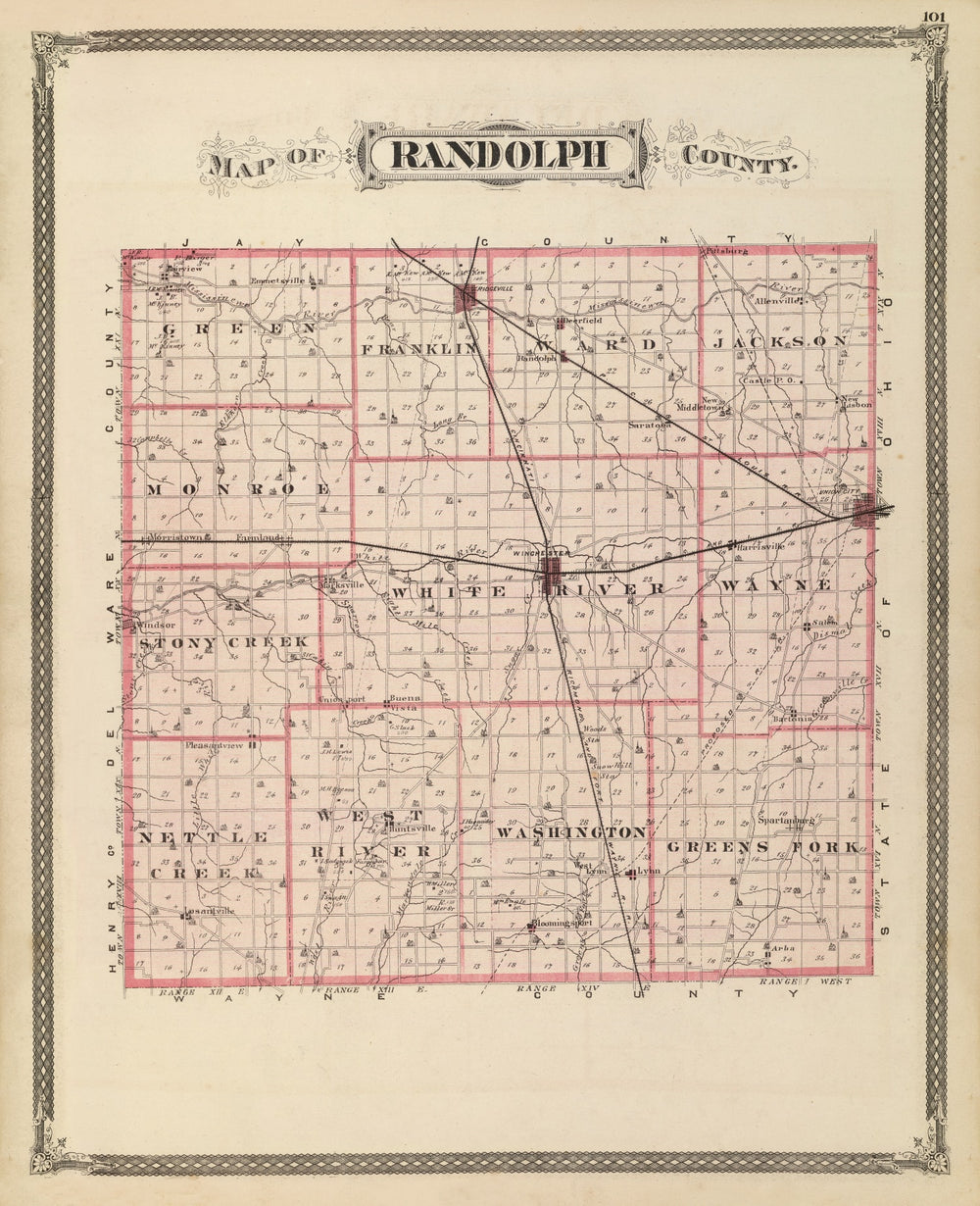 Vintage Map of Randolph County, Indiana 1876 print style example
