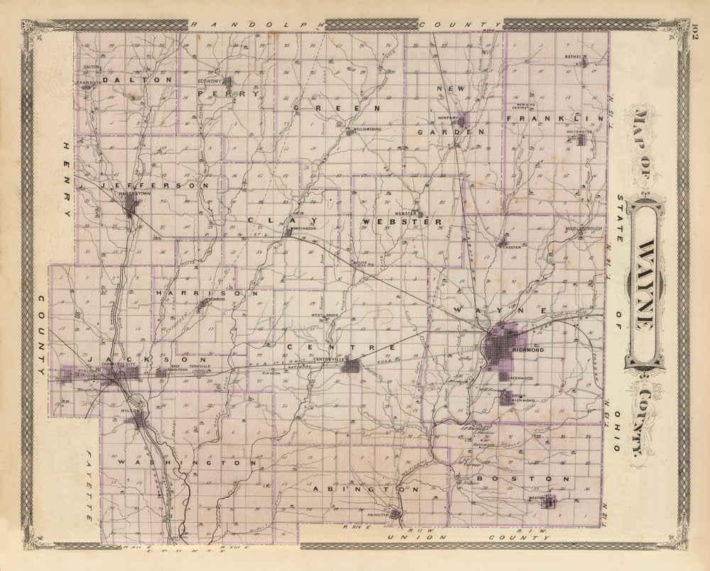 Vintage Map of Wayne County, Indiana 1876 print style example