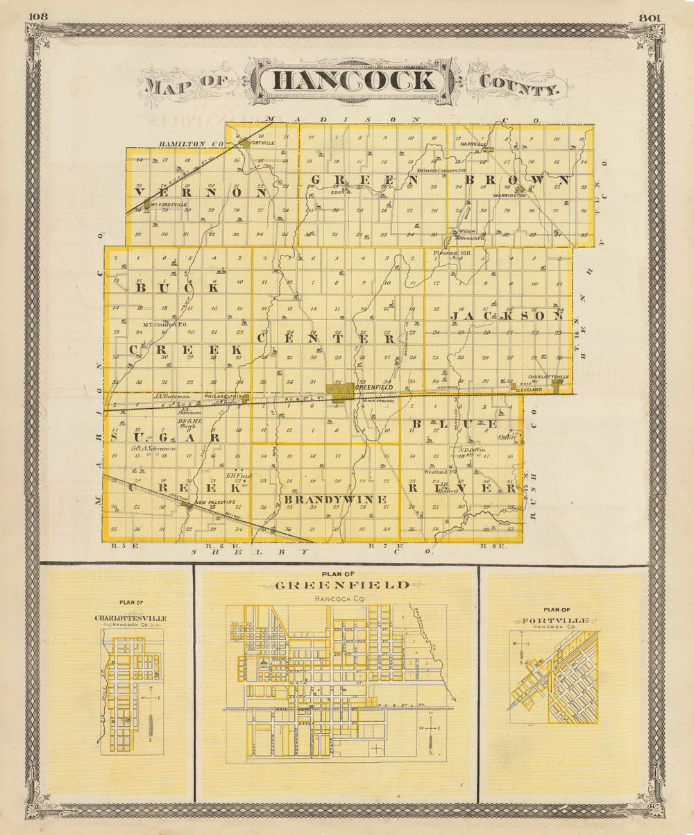 Vintage Map of Hancock County, Indiana 1876 print style example