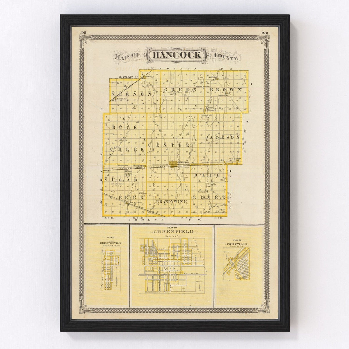 Hancock County Vintage Map 1876