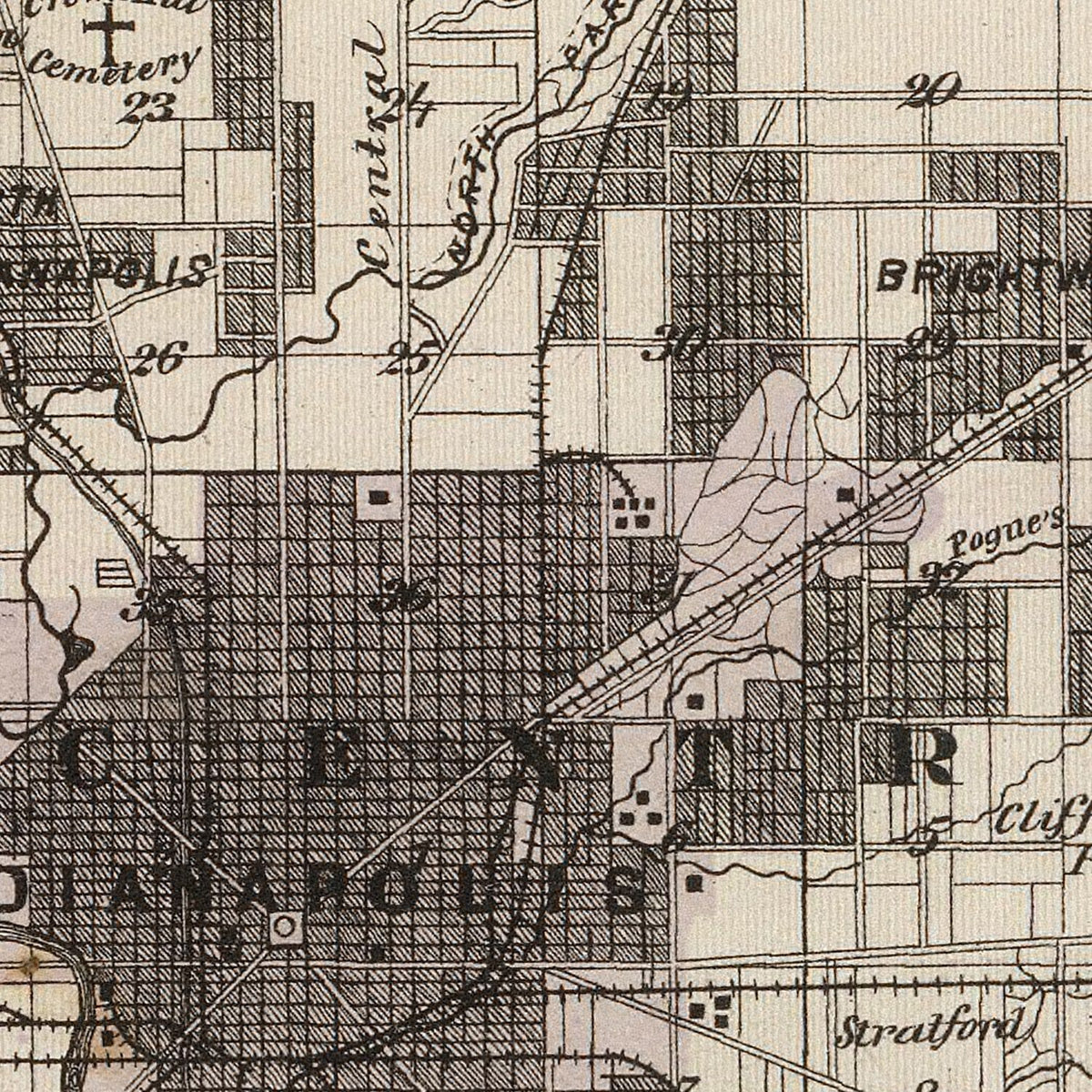 Restored historic details from the 1876 county map of Marion County, Indiana