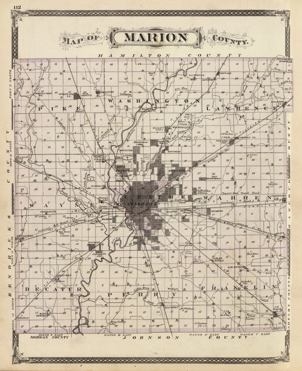 Vintage Map of Marion County, Indiana 1876 print style example