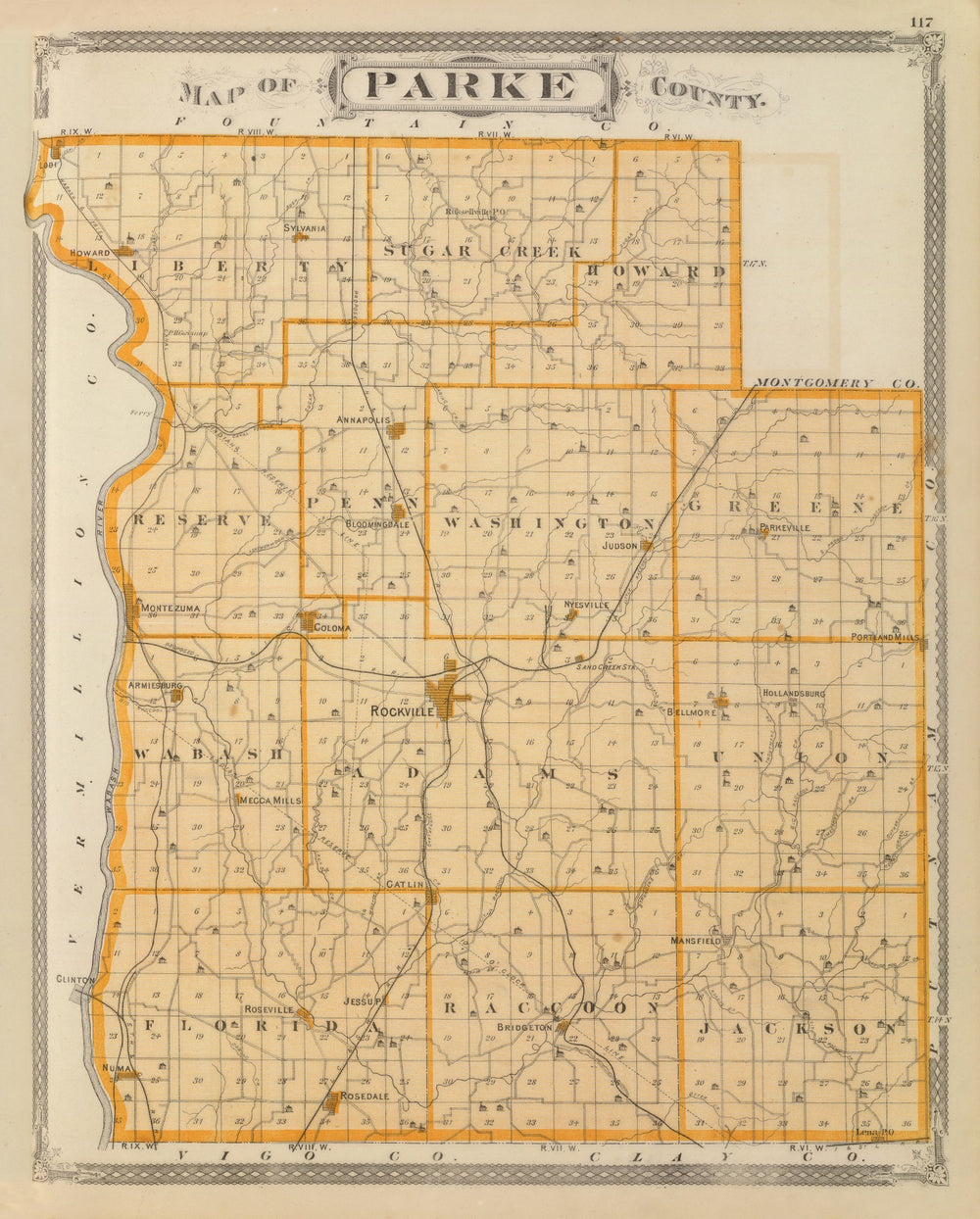 Vintage Map of Parke County, Indiana 1876 print style example