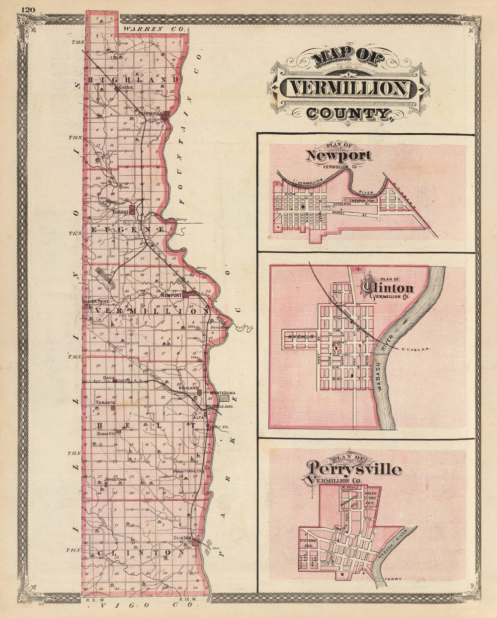 Vintage Map of Vermillion County, Indiana 1876 print style example