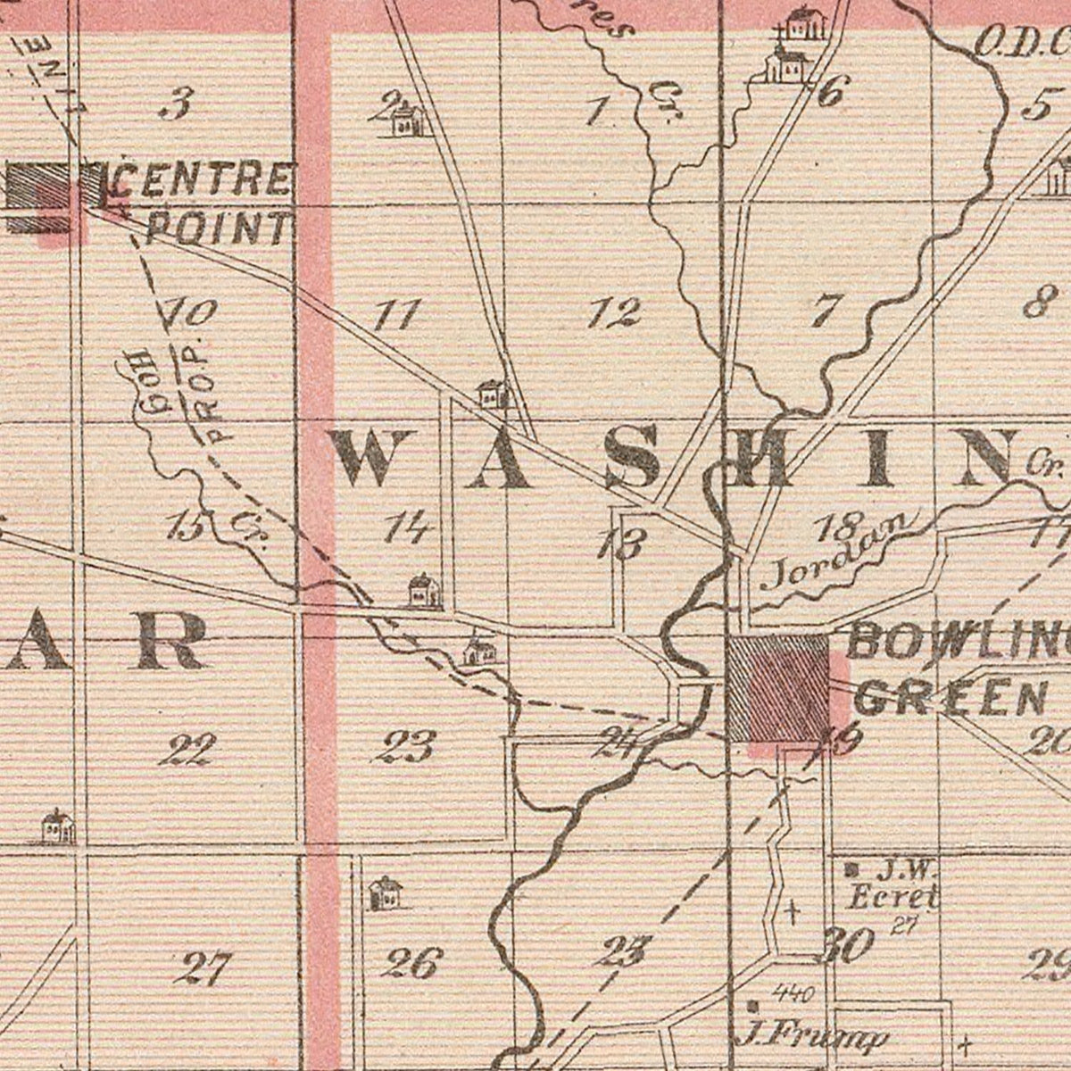 Restored historic details from the 1876 county map of Clay County, Indiana
