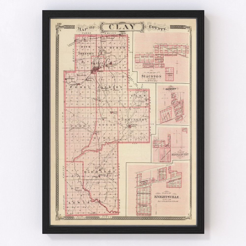 Clay County Vintage Map 1876