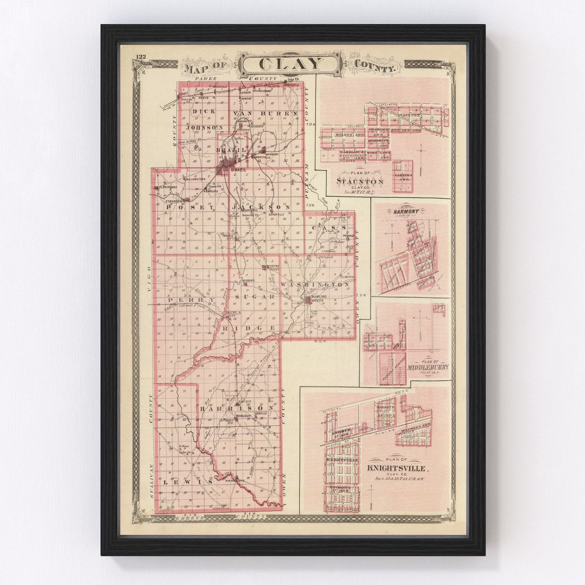 Clay County Vintage Map 1876