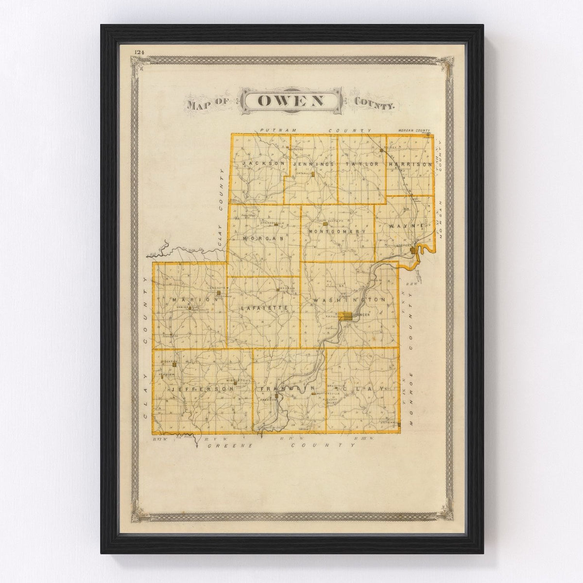 Owen County Vintage Map 1876