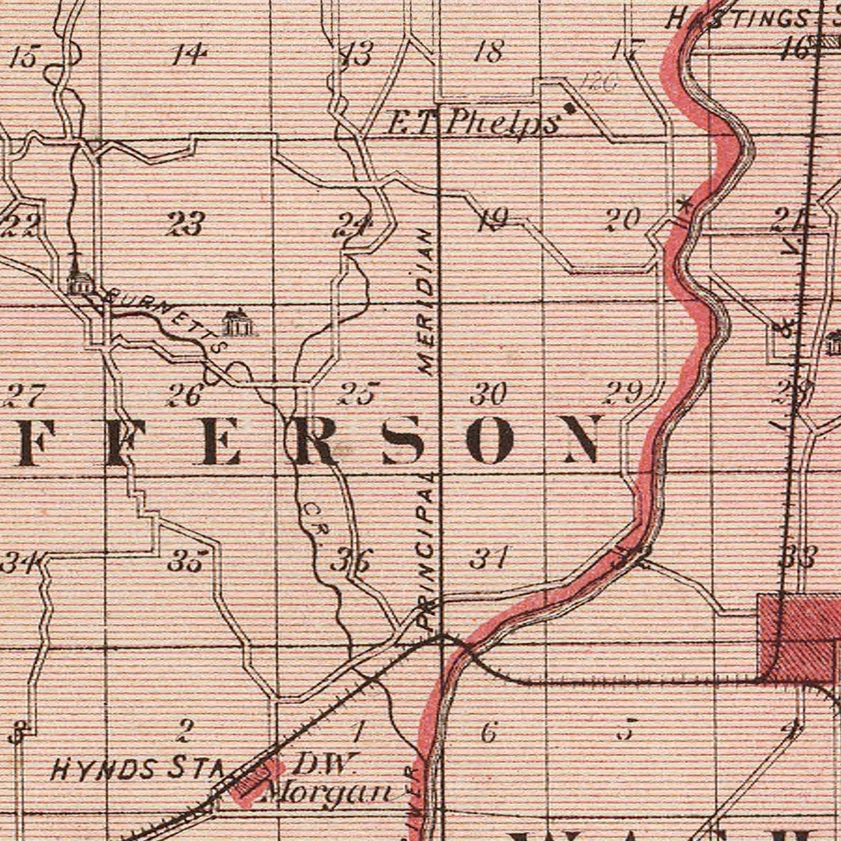 Restored historic details from the 1876 county map of Morgan County, Indiana