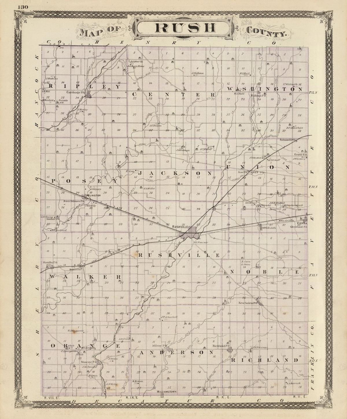 Preview of Vintage Map of Rush County, Indiana 1876