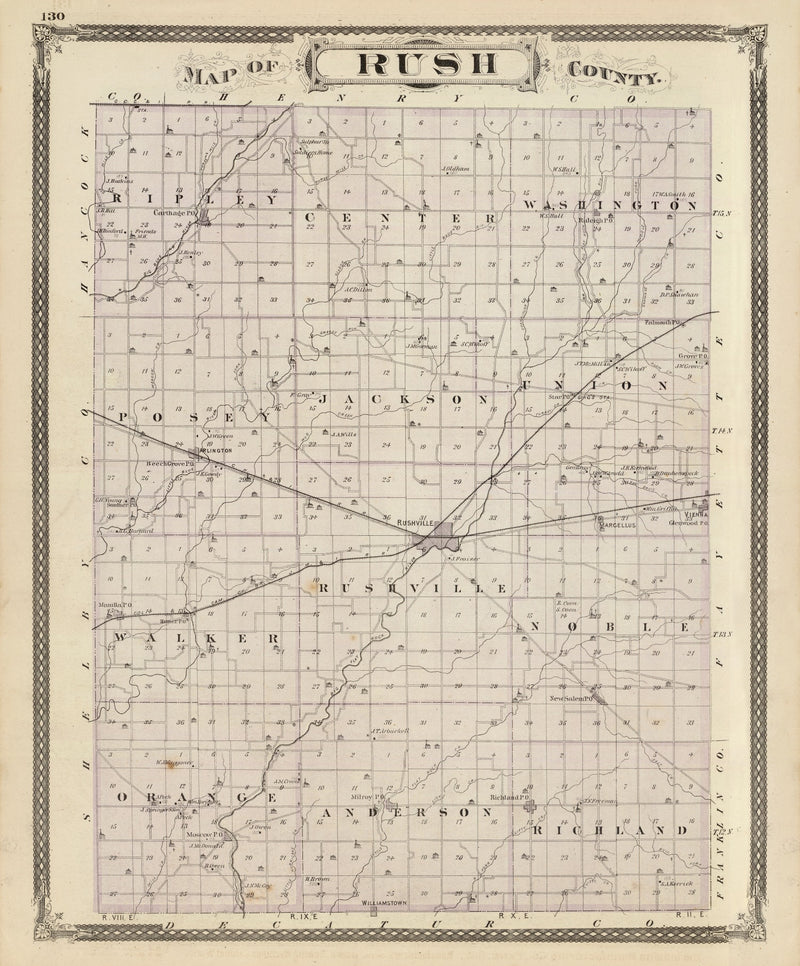 Size comparison using Vintage Map of Rush County, Indiana 1876