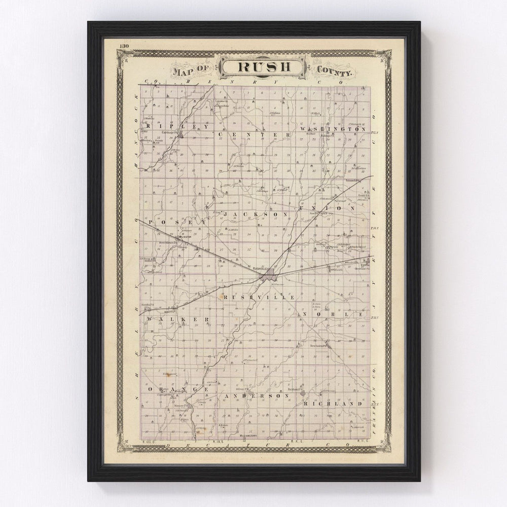 Rush County Vintage Map 1876
