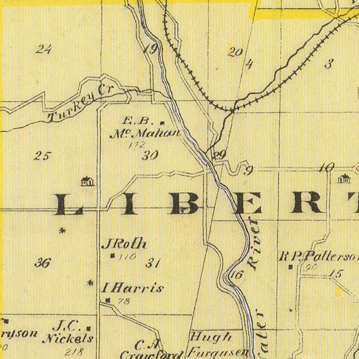 Restored historic details from the 1876 county map of Union County, Indiana