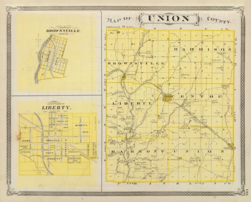 Size comparison using Vintage Map of Union County, Indiana 1876