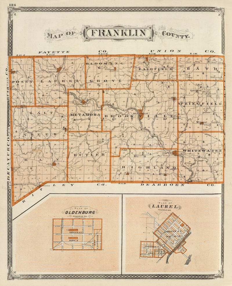 Size comparison using Vintage Map of Franklin County, Indiana 1876