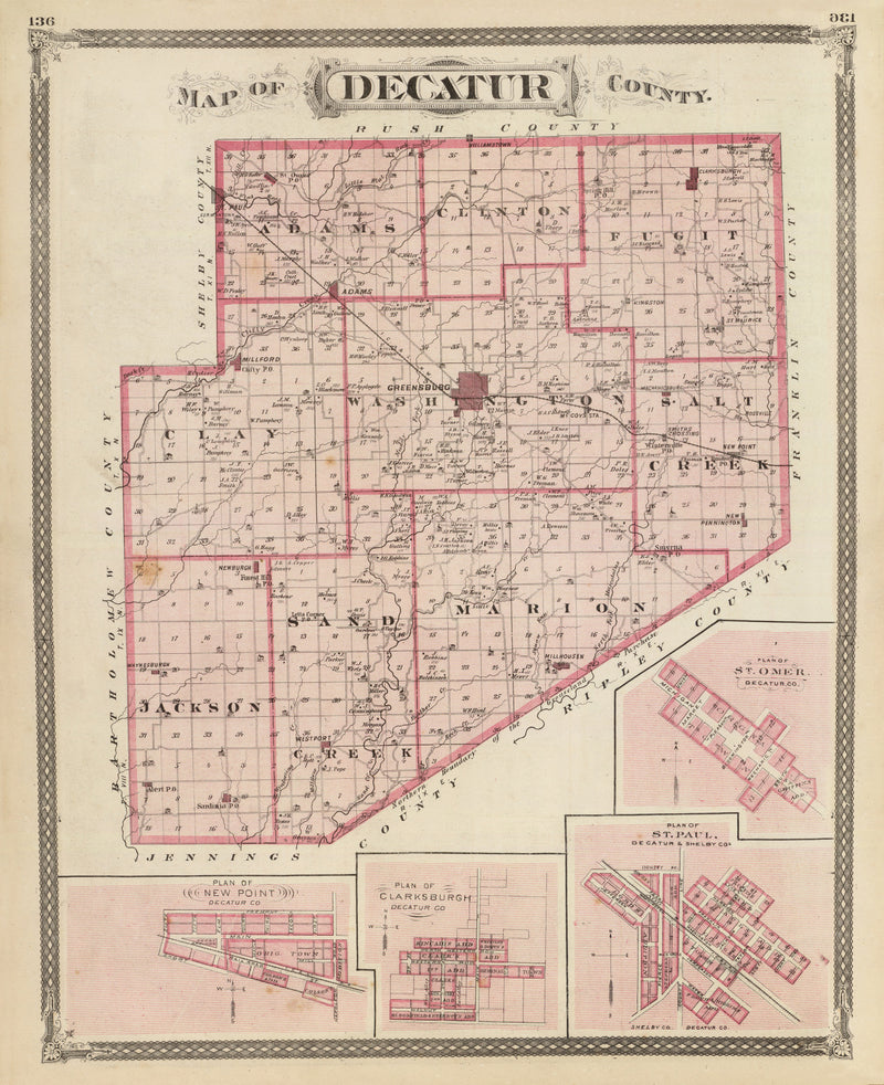 Size comparison using Vintage Map of Decatur County, Indiana 1876