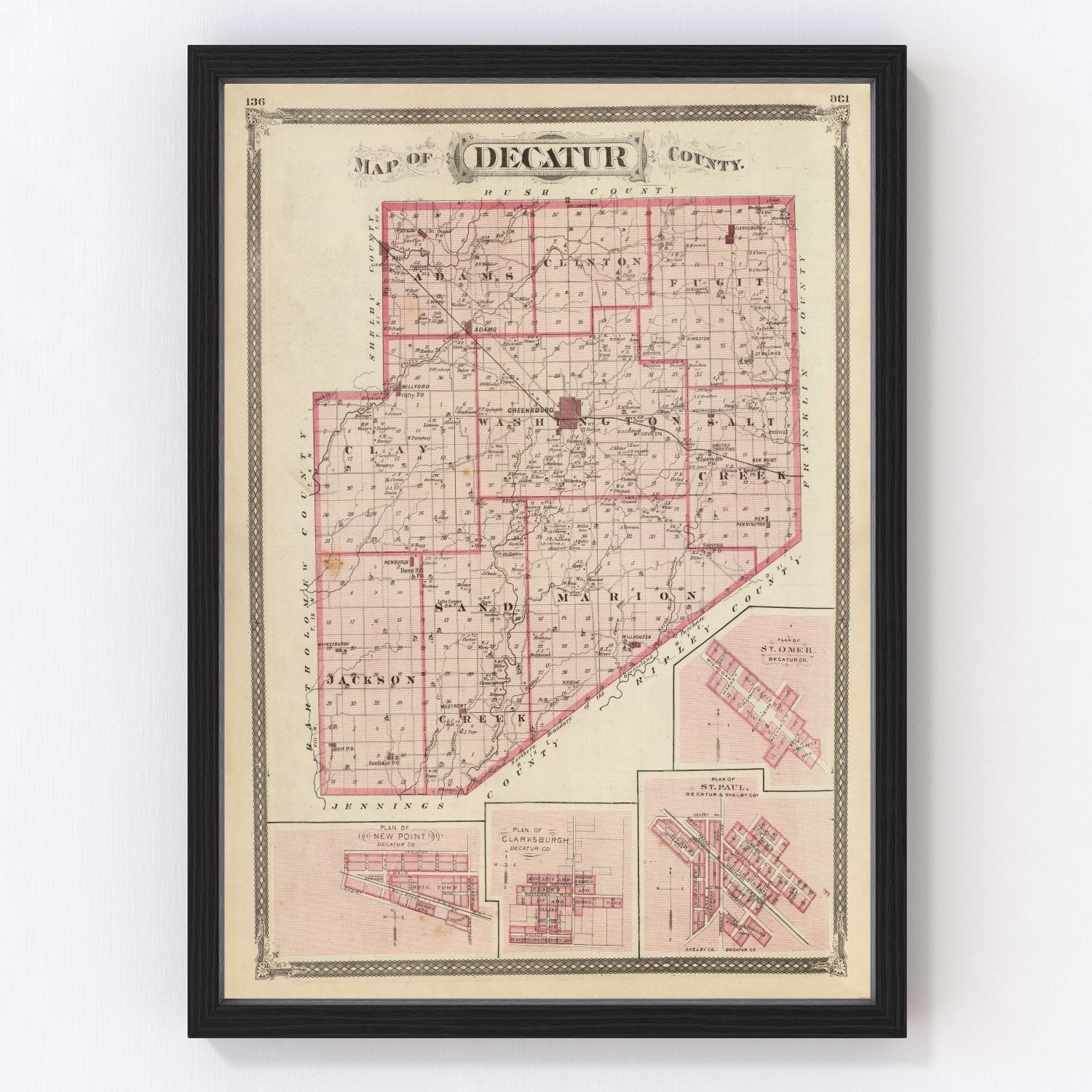 Vintage Map of Decatur County, Indiana 1876 by Ted's Vintage Art – Teds ...