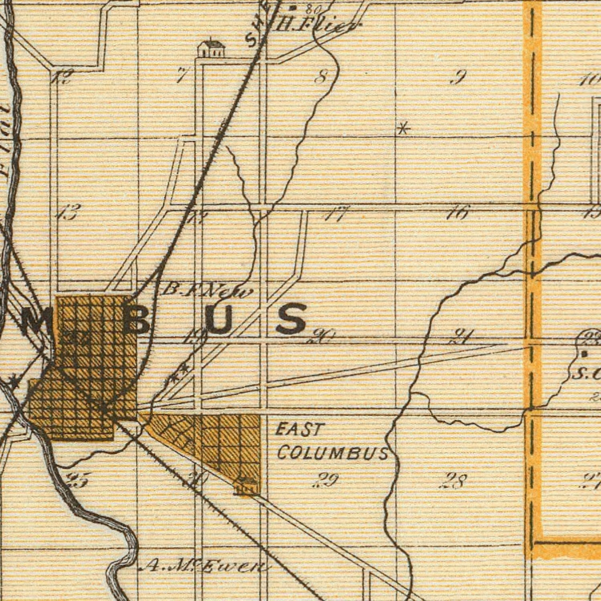 Restored historic details from the 1876 county map of Bartholomew County, Indiana