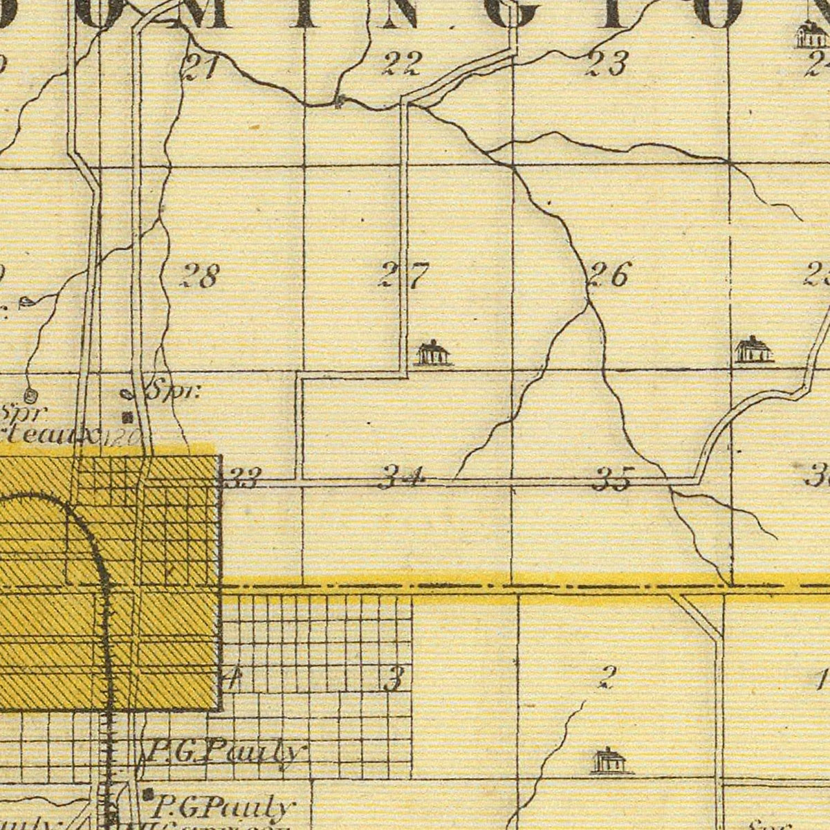 Restored historic details from the 1876 county map of Monroe County, Indiana