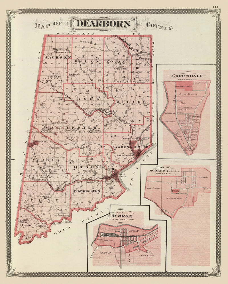 Size comparison using Vintage Map of Dearborn County, Indiana 1876