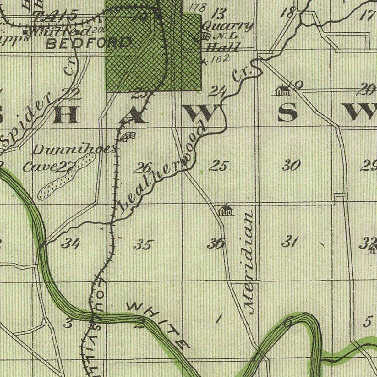 Restored historic details from the 1876 county map of Lawrence County, Indiana