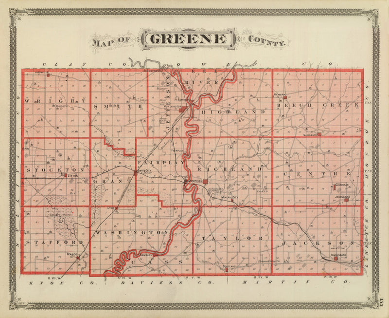 Size comparison using Vintage Map of Greene County, Indiana 1876