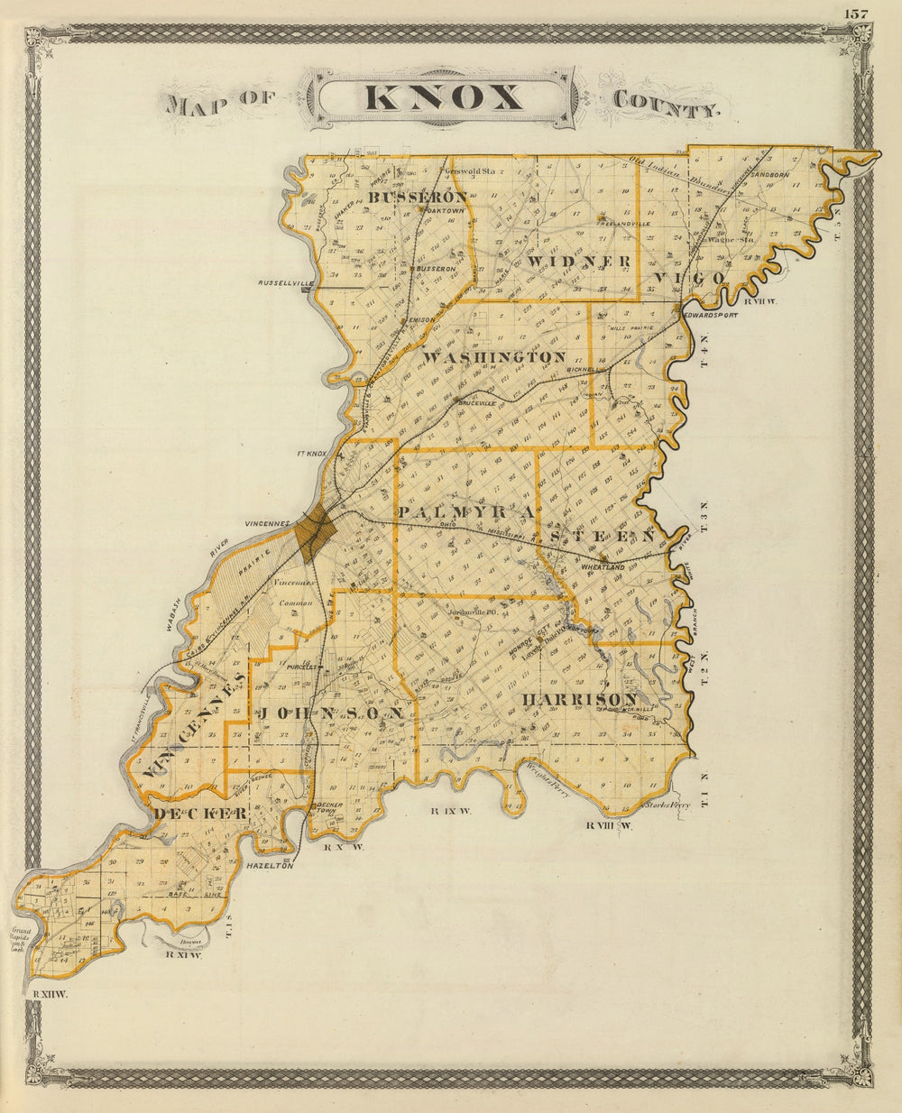 Vintage Map of Knox County, Indiana 1876 print style example