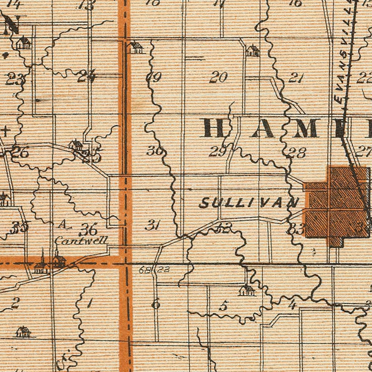 Restored historic details from the 1876 county map of Sullivan County, Indiana