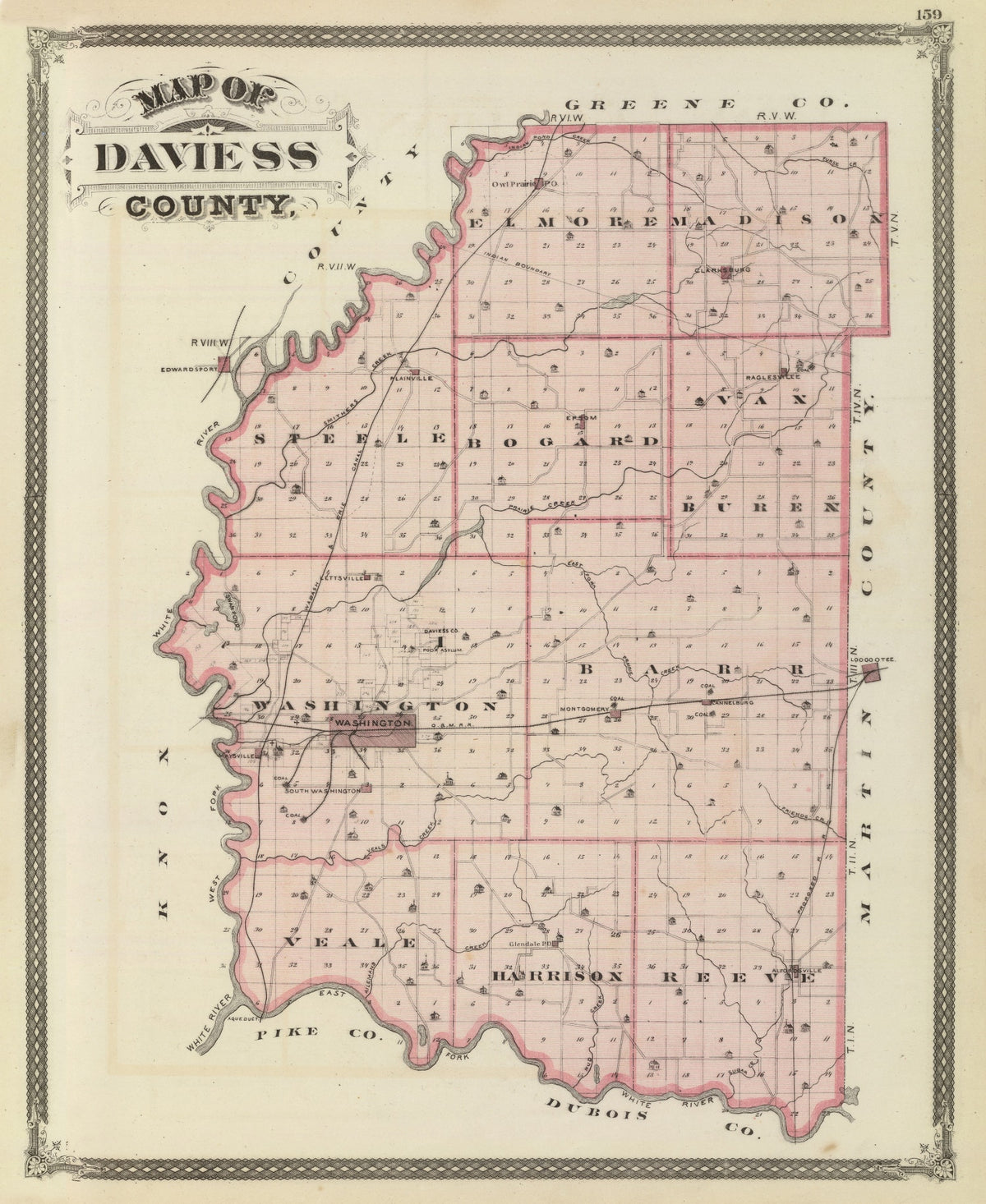 Preview of Vintage Map of Daviess County, Indiana 1876