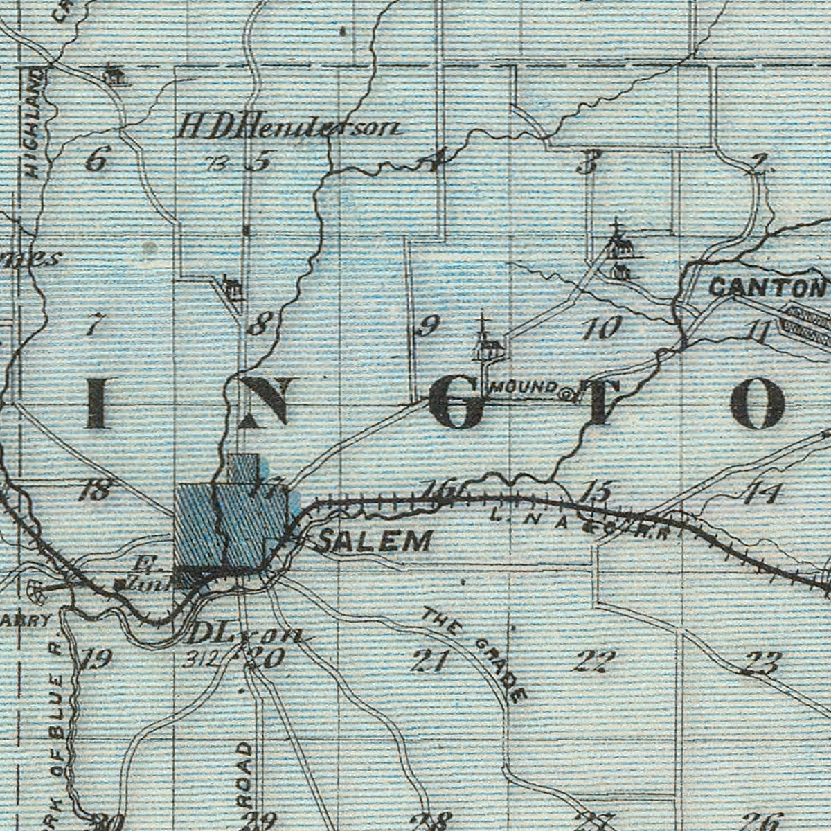 Restored historic details from the 1876 county map of Washington County, Indiana