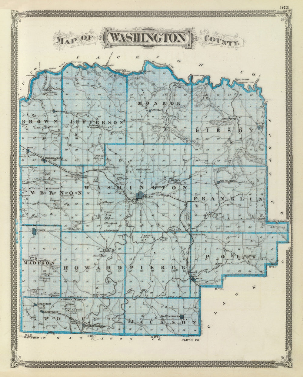 Vintage Map of Washington County, Indiana 1876 print style example
